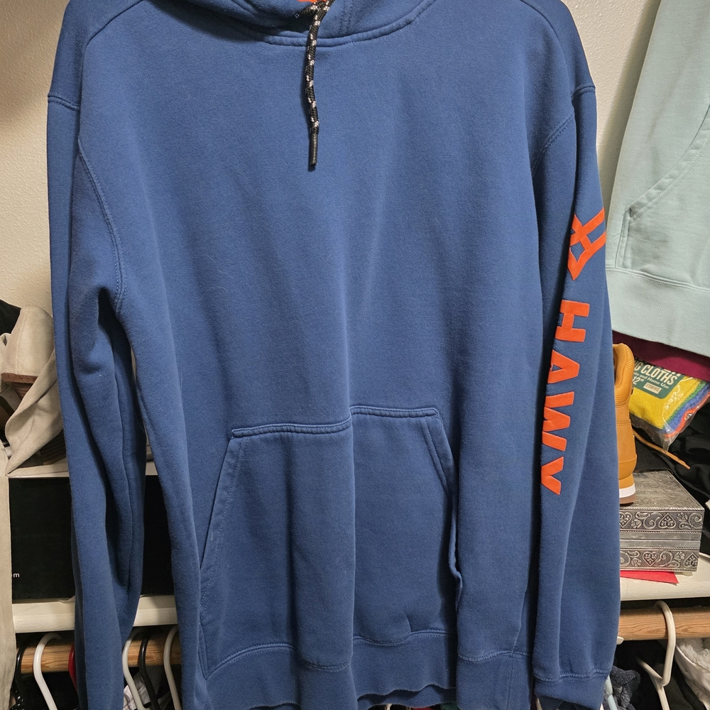 Hawk Blue Hoodie with Orange Sleeve Print